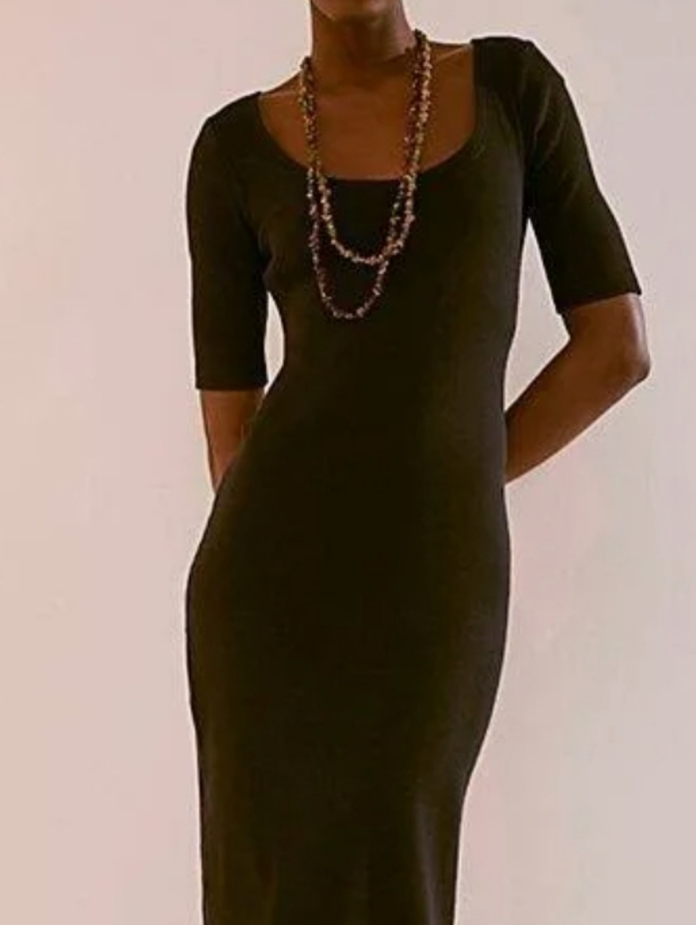 Free People Beach Women's Black Ribbed Scoop Neck Midi Dress Size Small